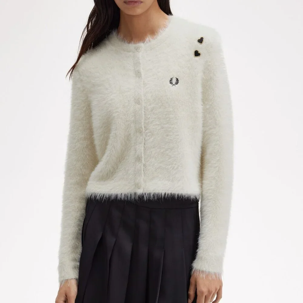 NWT Fred Perry Amy Whitehouse White Furry Cardigan Sweater - Picture 2 of 11